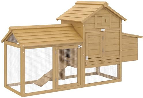 PawHut Kleiner Hühnerstall Cottage Hühnerkäfig auf Ständer ABM. 151L x 54l x 87H cm Multi-Ausstattung Massivholz Tanne