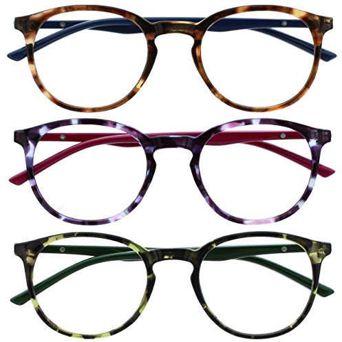 OPULIZE Met lesebrille 3er Pack Schlank Runder Rahmen Federscharniere Kratzfest Braun Lila Grün Herren Damen RRR60-256 +1.50