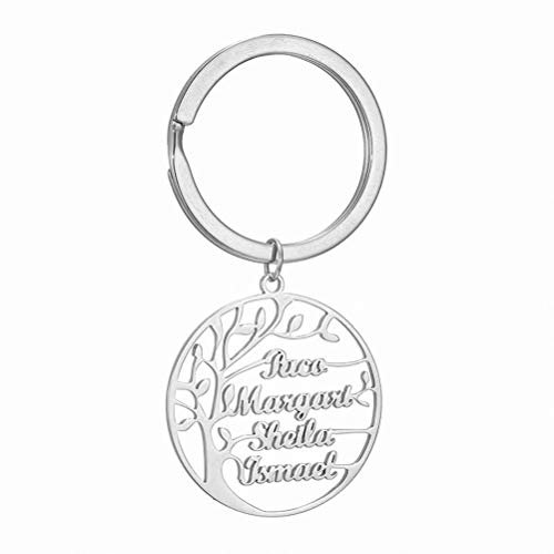 Personnalisé Arbre de Vie Porte-clés Gravé jusqu'à 4 Prénom pour Hommes Femmes Famille en Acier Inoxydable Fête des Pères Fête des Mères Cadeau d'anniversaire de Noël Argent/Or/Or Rose