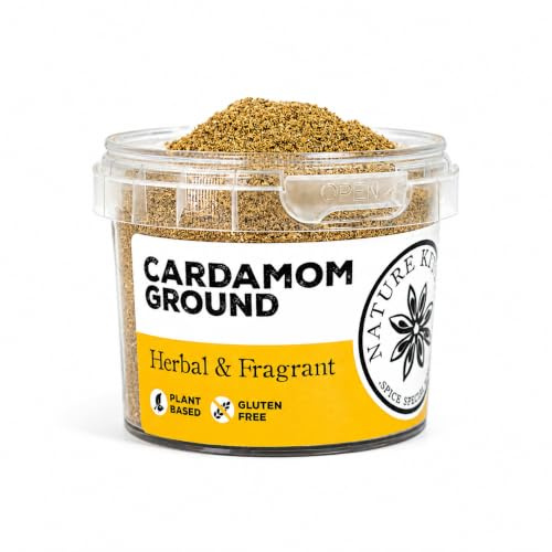 Nature Kitchen Cardamom Ground Green, 50g Pot Seasoning Spice, Gluten Free, Vegan Friendly, Aromatic Green Cardamom Powder for Baking, Marinades, Sauces, Frying, Grilling and Everyday Cooking