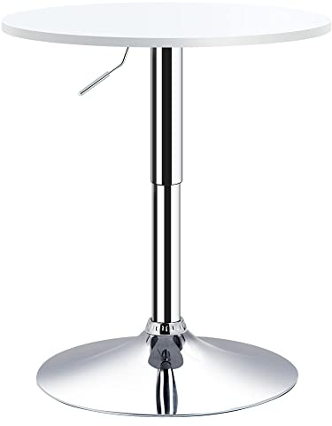 HOMCOM Bar Table Φ60cm Adjustable Height Round Bistro Table w/Swivel Top Metal Frame Counter Surface Stylish Kitchen Conservatory White