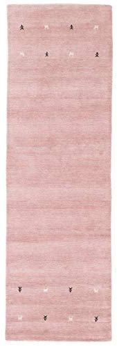 carpetfine Wollteppich Gabbeh Uni Läufer Rosa 60x180 cm | Moderner Teppich für Wohn- und Schlafzimmer