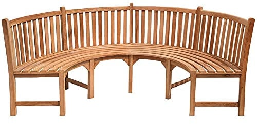 Teako Design Parkbank Gartenbank Rundbank Rom Teak Massivholz (Durchmesser 220 cm 180°)