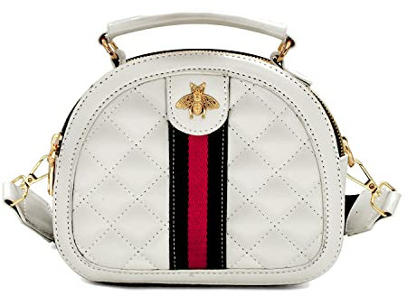 Beatfull Designer Bee Crossbody-Tasche für Damen, Leder, gesteppt, Schultertasche, kleine Handtasche mit Tragegriff oben, weiß, Medium