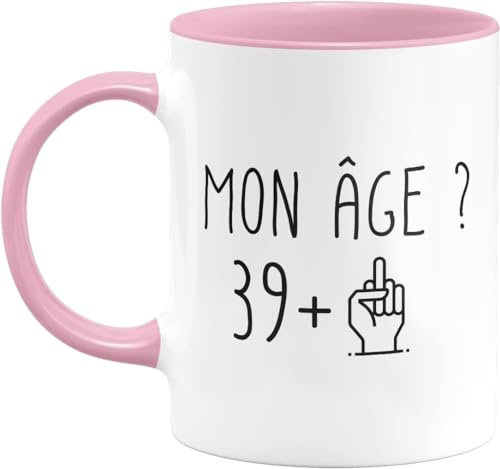quotedazur Café-Croissant - Mug Personnalisé Humour Anniversaire 40 Ans Mon Âge Doigt Honneur - Cadeau Noël Original Quarantenaire Homme Femme Tasse 1985 - Rose/Céramique