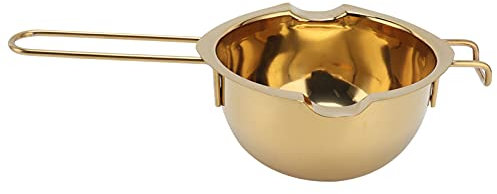 Double Boiler Pot with Heat Resistant Handle For Melting Chocolate, Butter,Candle and Soap Making 400ML Stainless Steel (Gold) double