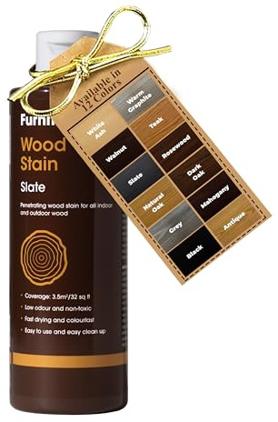 Furniture Clinic Wood Stain (Slate) – Fast Drying, Highly Concentrated, and Easy-to-Apply Wood Stain for All Indoor & Outdoor Wood – Water Based & Non-Toxic – 1L