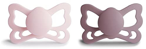 FRIGG Butterfly Silikon Schnuller | Anatomischer Sauger 2er Packung | BPA-frei | Hergestellt in Dänemark | White Lilac/Twilight Mauve (Größe 2 (6-18 Monate))