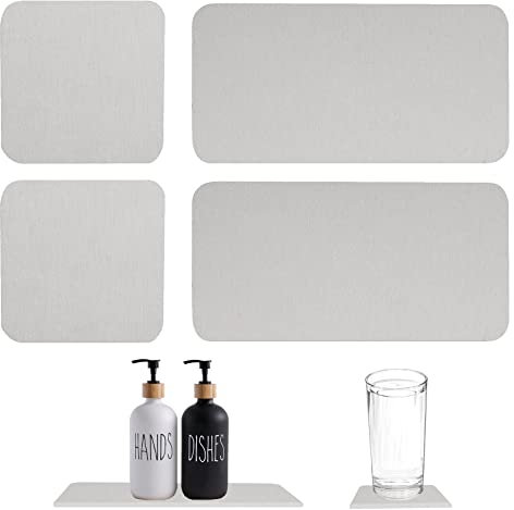 Tefola 4 Pcs Water Absorbent Diatomite Tray, Fast Drying Stone Sink Tray, Diatomaceous Earth Kitchen Soap Dish,Hand Soap Holder, Water Absorbing Stone for Plants, toiletries Home (White)