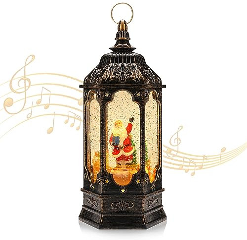 Weihnachts Schneekugel Laterne, Weihnachten Schneekugel Musikalische beleuchtete Laterne, LED-Laterne mit Schneewirbel und Deko-Weihnachtsmann, Festival Weihnachtsdekoration