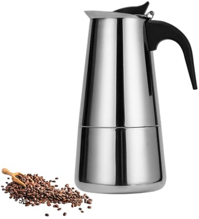 Yagosodee Kitchen Stovetop Espresso Maker, Coffee Maker, 300ml / 6 Cups Moka Pot, Moka Pot, Stainless Steel Italian Style Coffee Maker, Stainless Steel, Induction Compatible(19.3x9.5cm), Silver