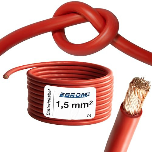 EBROM HI-FLEX - 3 Meter hochflexibles Batteriekabel - Pluskabel - rot - 1,5mm2 | 1,5 mm² | 1,5 mm2 - Vollkupfer 99,9% OFC Kupfer Stromkabel - Ihre Länge: 3 Meter