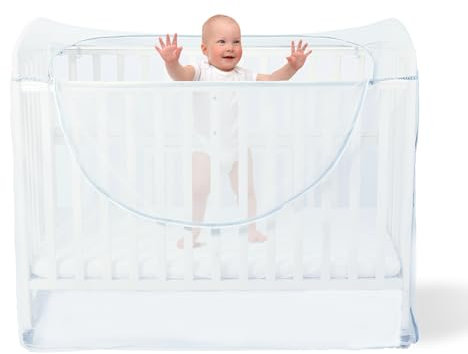 Orzbow Universal Moskitonetz für Babybett,Stabil Insektenschutz für Kinderbett Reisebett mit Reißverschluss,Schützt vor dem Herausklettern des Babys/vor dem Eindringen von Katzen oder Insekten (Weiß)