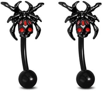 Niaspi Augenbrauenring für Damen und Herren, 16 G, Chirurgenstahl, dunkle Spinnen, Insekten, gebogener Stab, Augenbrauen, Knorpel, Tragus, Bauch, Lippe, Piercing, Schmuck, 2 Stück