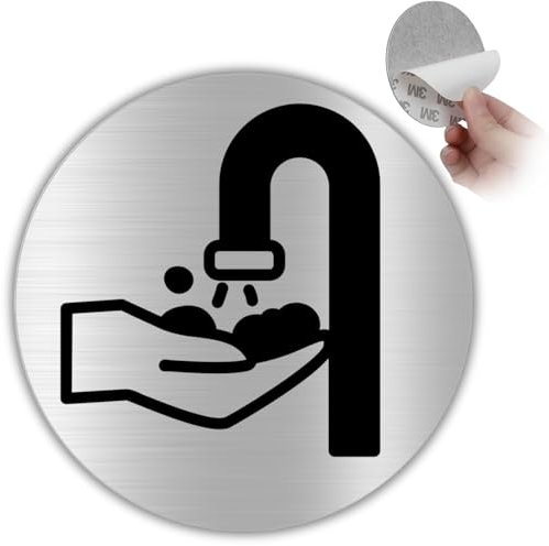 LEIASA Panneau adhésif « Se laver les mains » - Diamètre : 100 mm - Épaisseur : 0,8 mm - Aluminium - Étiquette « Se laver les mains » - Signe d'hygiène - Panneau « Se laver les mains »