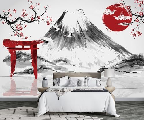 MIWEI Wallpaper Papier Peint Panoramique Fleurs Du Mont Fuji Noir Et Blanc Papier Peint Nature Intissé Murale Chambre Salon -F030-250cmX175cm