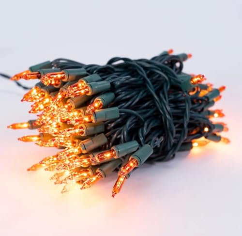 Catena luminosa a LED luci di Natale vintage a batteria (NON INCLUSE) da interno ed esterno IP44 e controller 8 giochi luce atmosfera natalizia feste halloween (Luce Arancione Ambra)
