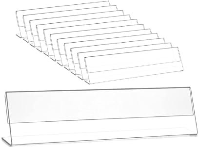 12 soportes para placa de nombre, placa para nombre de mesa, 20 x 5 cm, soporte de mesa acrílico, placas para nombre de mesa, expositores verticales para nombre y placa de información
