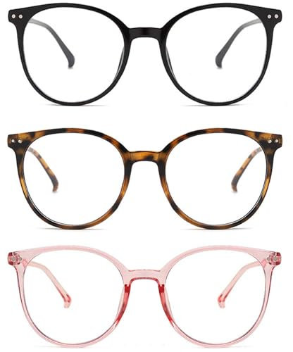 3 Pack Blaulichtfilter Brille Damen and Herren, Fake Brille Ohne Stärke Herren and Damen, Runde Rahmen Blaufilter Brille, Fensterglas Brille, Bildschirmbrille Mit Blaulichtfilter