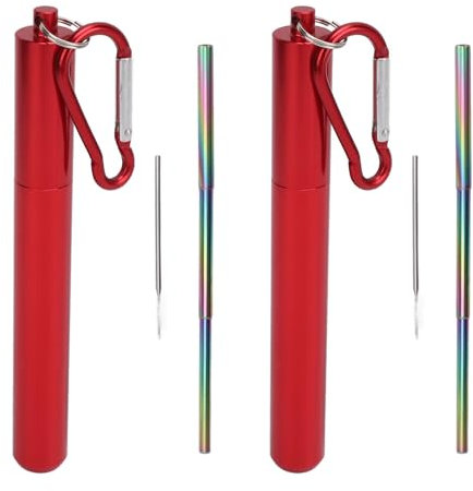 2 Pcs Stainless Steel Telescopic Straw, Reusable Portable Drinking Straws with Key-Ring Case and Cleaning Brush fo