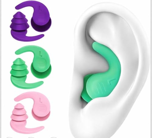 Tappi per Orecchie da Nuoto in Silicone Morbido, 3 Paia Riutilizzabili per Piscina, Mare e Doccia, Design Ergonomico Impermeabile per Adulti e Bambini, Custodia Portatile Inclusa
