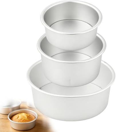 VEGOATY 3-Teil-Set Kuchenform aus Eloxiertem Aluminium (Ø 10/15/20 cm): Backform aus Eloxiertem Aluminium mit Abnehmbarem Boden, Tortenform Round Cake Moulds für Kuchen und Torten (Silber)
