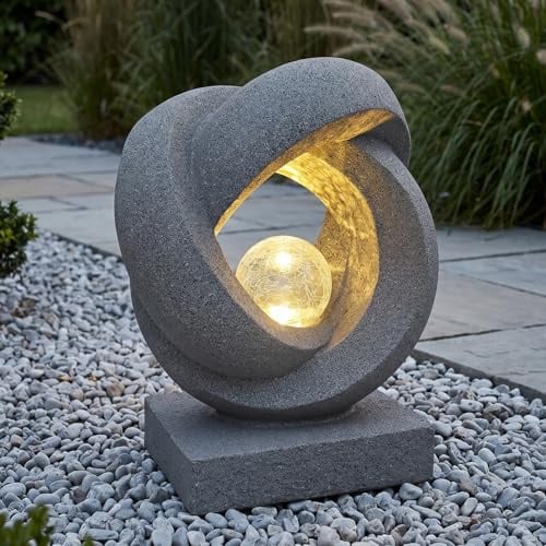 Arnusa Solar Gartenleuchte Moderne Gartenskulptur mit Glaskugel beleuchtet, Steinoptik, warmweiß, Gartenfigur Solarleuchte Außen Terrasse Balkon