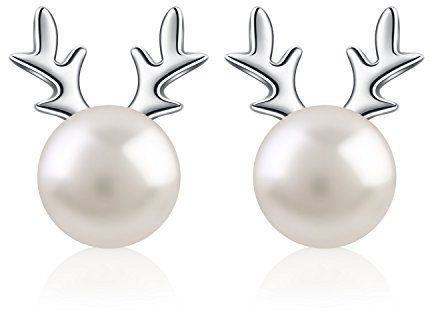 B.Catcher Ohrringe Damen Perlen S925 Silber Elch Geweih Ohrstecker 6mm S¨¹sswasser Zuchtperle Schmuck