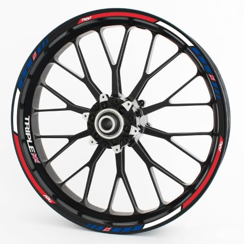 Felgenrandaufkleber im RS Design - Vorgekrümmt für 20 bis 24 - Felgenaufkleber - Für Motorrad, Auto & mehr - Farbe: Triple