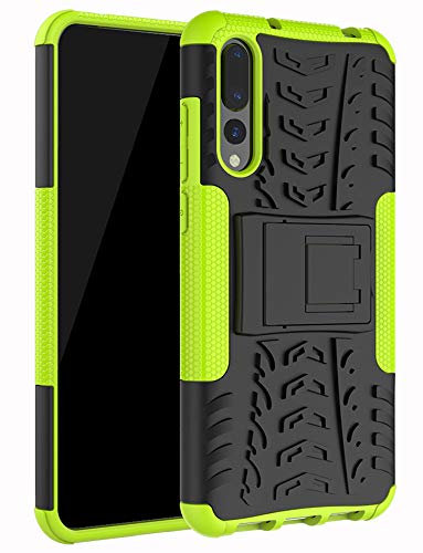 Yiakeng Handyhülle für Huawei P20 Pro Hülle, Doppelschicht Stoßfest Schlank Silikon 360 Grad Schutz Mit Ständer für Huawei P20 Pro (Grün)