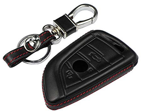 M.JVisun Echtes Leder Fall Abdeckung für BMW 2 Serie 3 Serie 5 Serie 6 Serie 7 Serie GT5 M4 M5 X1 X2 X3 X5 X5M X6 X6M X7 Schlüssel Autoschlüssel Mit Schlüsselanhänger - Leder - Schwarz