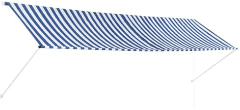 vidaXL Markise, Klemmmarkise Einziehbar, Sonnenschutz für Fenster Terrasse Balkon, Balkonmarkise Fallarmmarkise Fenstermarkise, 400 x 150cm Blau Weiß