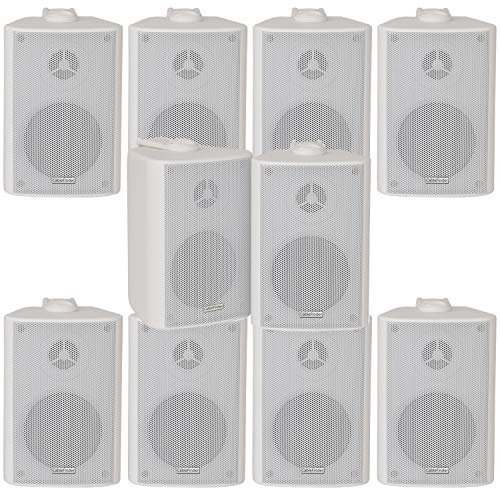 10x (5 Pairs) - 180W 2 Way Black Wall/Shelf Mounted Stereo Speakers & Brackets – 8” 8Ohm – LOUD & BASS | Quality Home Music Loudspeakers For HiFi Surround Sound & Streaming Audio