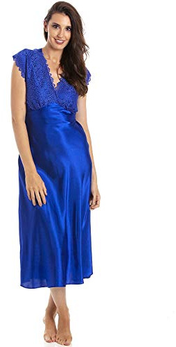 Camille Womens Luxury Satin Long Chemise - Ladies Sleeveless Lightweight Lace Nightdress - Comfotable & Breathable Summer Nightwear