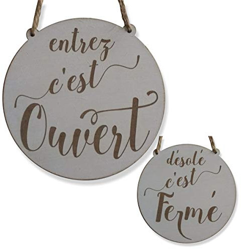 Craf'u Ouvert/Fermé Panneau de Boutique Ronde Bois Shabby Suspendue Plaque de Porte Magasin (Petit 14,5 x 14,5 cm)
