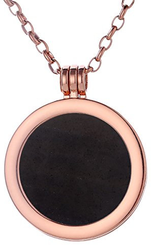 Morella Damen Halskette Rosegold 70 cm Edelstahl und Anhänger mit Edelstein schwarzer Opsidian Coin 33 mm Chakren Scheibe in Schmuckbeutel