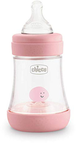 Chicco Perfect 5 Antikolische Flaschen mit Sauger aus Silikon, langsam, für 0+ Monate, Biofunktional, mit Intuiflow-System, Rosa, 150 ml