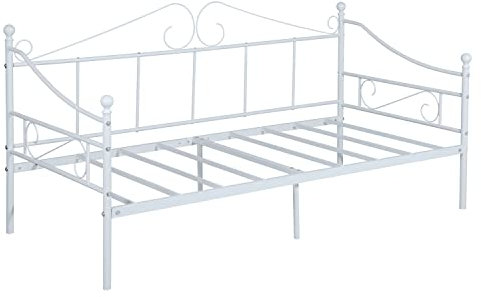 H.J WeDoo Modern Tagesbett Bettsofa Schlafsofa Einzelbett Metallbett Kinderbett Jugendbett Bettgestelle für Schlafzimmer Gästezimmer 90 x 190 cm, Weiß