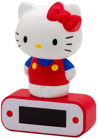 Teknofun - Licence Hello Kitty - Réveil Lumineux Hello Kitty 17 cm - 2 Modes d'éclairages - Fonctionne avec 3 Piles AAA/Câble USB (Inclus) - 811123