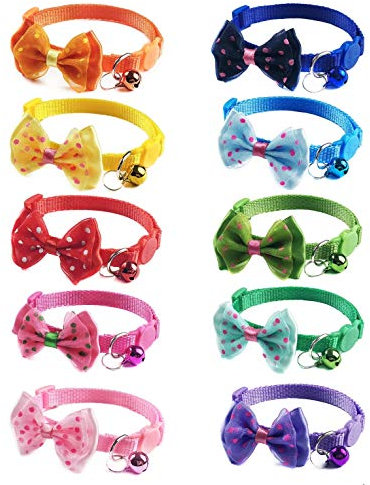 JZK Set 10 x Multi colore sgancio rapido collare per gatti con campanello e fiocco per gatto e cane di piccola taglia, collare gatto antistrozzo con campanellino e fibbia di sicurezza