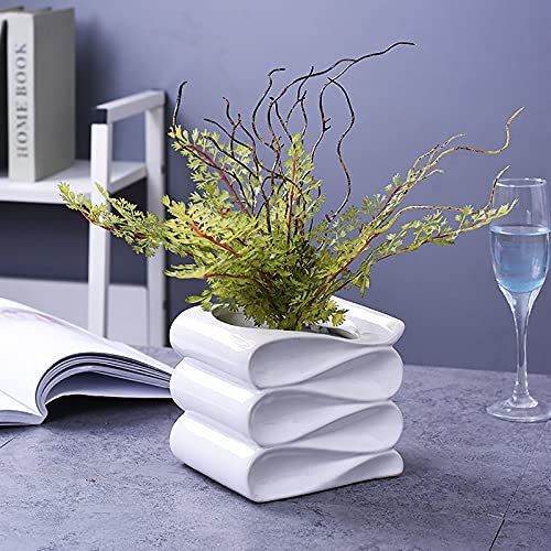 Blanc Céramique Cache-pot Jardinière,Moderne Géométrique Pots De Fleurs,Grande Porcelaine Pots De Plantes Avec Trou De Drainage Intérieur Extérieur Bureau Décor Succulent Chlorophy-Blanc 13x16x14cm(5x