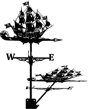YDHNB Wetterfahne aus Segelschiff Piratenschiff Wikinger-Kriegsschiff Windanzeiger aus Edelstahl zur Dekoration im Außenbereich für den Außenbereich,Pirate Ship