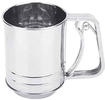 Aigid Stainless Steel Flour Sifter, Double Layer Manual Kitchen Strainer, One-Hand Operation, Baking Assistant, 10cm Upper Diameter