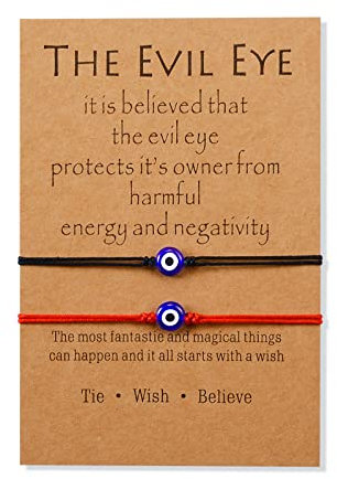 MANVEN 2 Stück nazar auge Böser Blick Armband Glücksschutz Handgefertigtes Familienarmband Geschenk für Frauen Mädchen Männer Freunde Rot und Schwarz