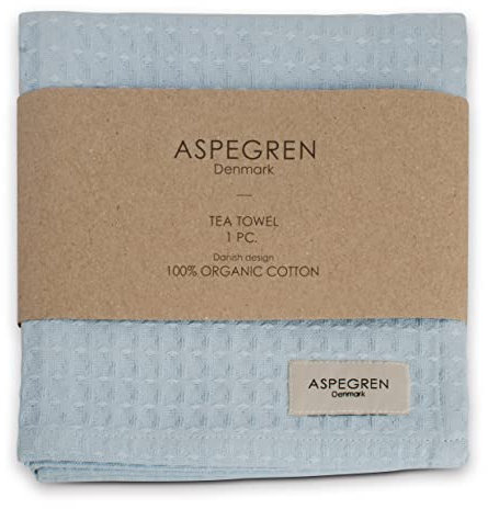 Aspegren Geschirrtuch, dänisches Waffelgewebe, 100 % zertifizierte Bio-Baumwolle, 1 Stück (North Iceblue)