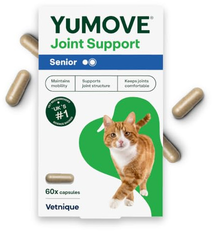 YuMOVE Senior Cat Joint Supplement for Joint Care & Joint Aid, for Older, Stiff Cats with Glucosamine, Chondroitin & Green Lipped Mussel, 60 Capsules - Packaging May Vary