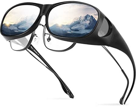 Bloomoak Polarisierte Sonnenbrillen-Überbrille für Brillenträger Männer Frauen, Unisex-Brille mit UV400-Schutz, Überziehbrille zum Fahren, Angeln, Golfen (Silber verspiegelte Linse)