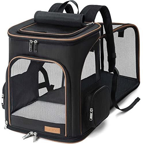 Lekesky Erweiterbar Katzen Rucksack Hunderucksack, Katzenrucksack Groß für für kleine Katzen und Hunde, Faltbare Katzen Transport Rucksack, Schwarz