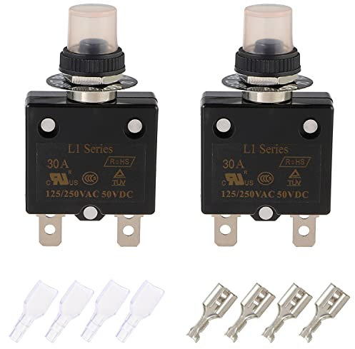 EPLZON 30A Interruttore automatico a pulsante di ripristino manuale 125/250V AC 50V DC Protezione da sovraccarico termico (confezione da 2 pezzi)