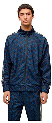 HUGO Herren Dogda Jacke mit Reißverschluss, Monogramm-Print und gestreiftem Tape Dunkelblau L